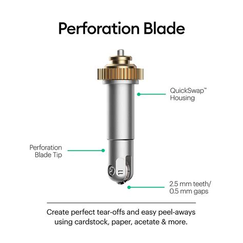 Cricut Maker Perforation Blade Tip with QuickSwap Housing; Basic Perforation Blade, 2.5 mm teeth / 0.5 mm gaps; Create perfect tear-offs and easy peel-aways using paper, cardstock, acetate, poster board, and more; For Cricut Maker® machines only; Includes QuickSwap™ Housing